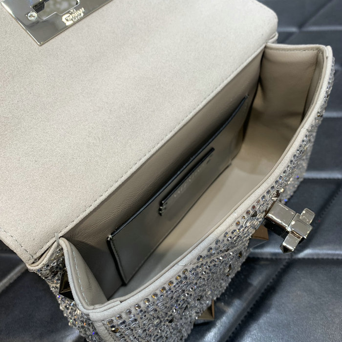 Valentino Small Rhinestones Roman Stud Bag Grey V2299