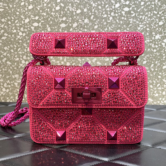 Valentino Small Rhinestones Roman Stud Bag Pink V2299