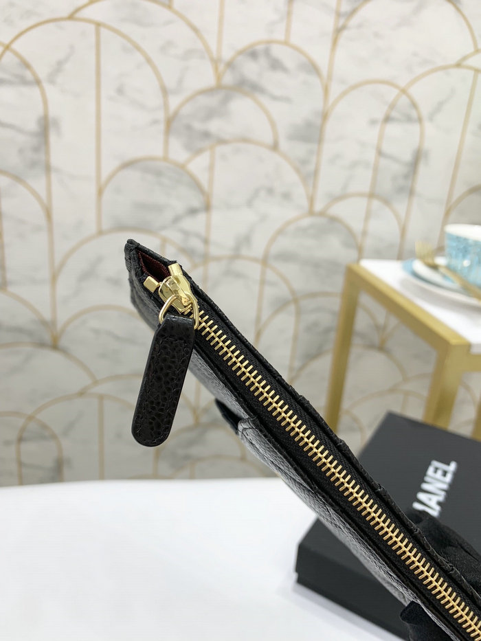 Chanel Caviar Phone Holder Long Zip Wallet Black A84402