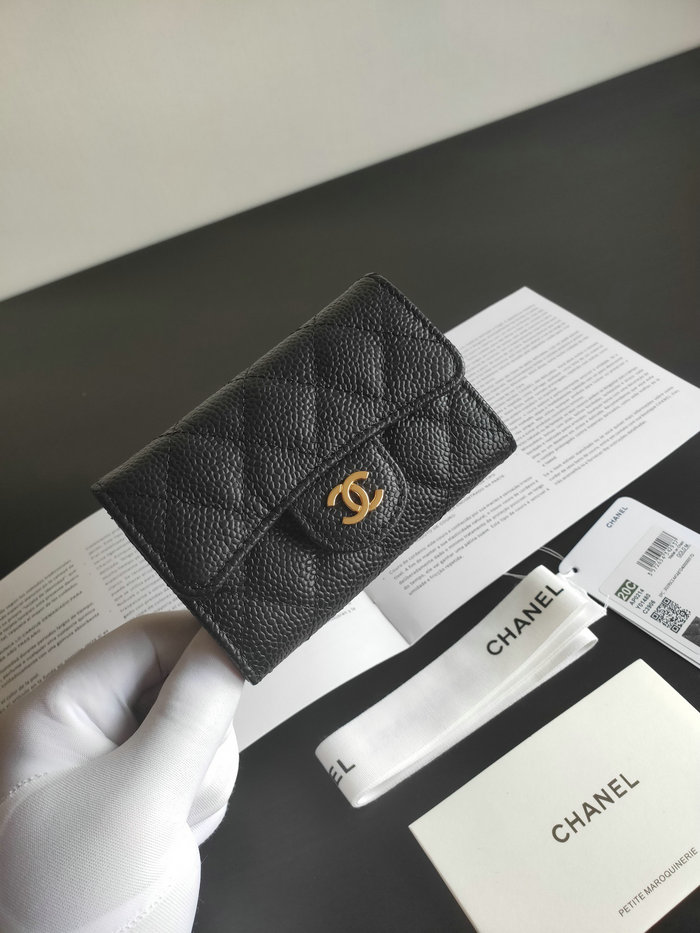 Chanel Caviar Small Wallet Black with Gold AP0214