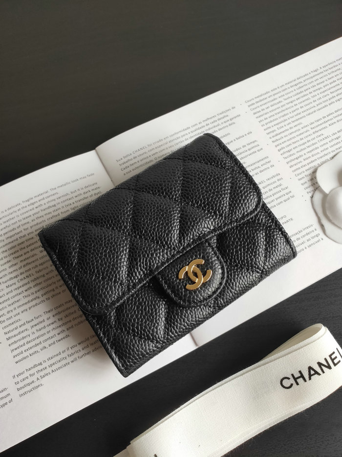 Chanel Caviar Small Wallet Black with Gold AP04101
