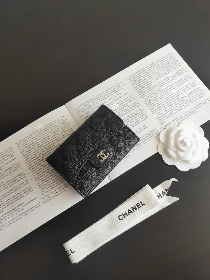 Chanel Caviar Small Wallet Black with Silver AP0214
