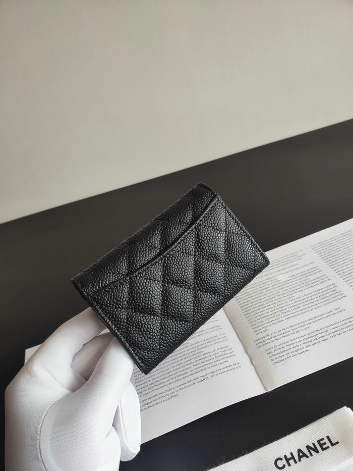 Chanel Caviar Small Wallet Black with Silver AP0214