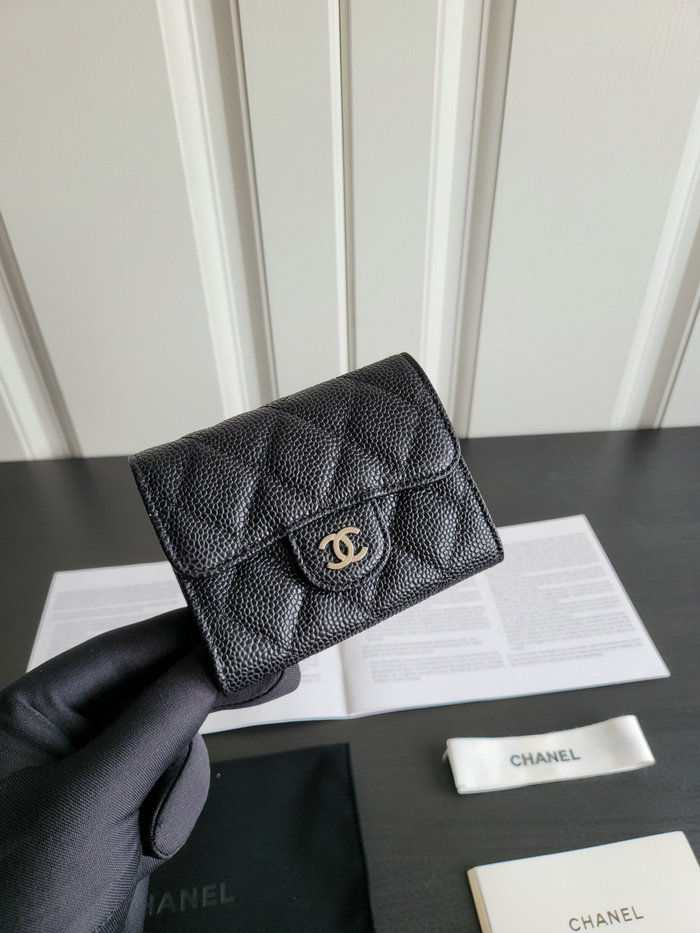 Chanel Caviar Small Wallet Black with Silver AP04101