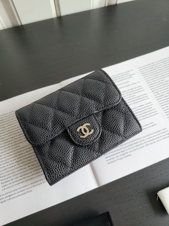 Chanel Caviar Small Wallet Black with Silver AP04101