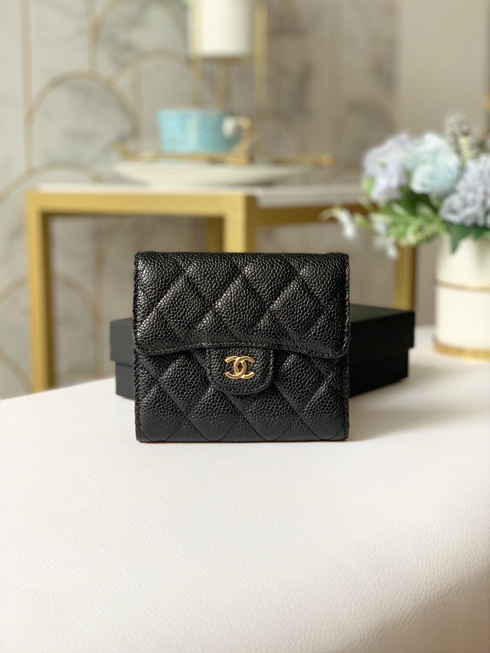 Chanel Caviar Small wallet Black with Gold AP31528