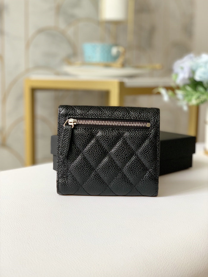 Chanel Caviar Small wallet Black with Silver AP31528