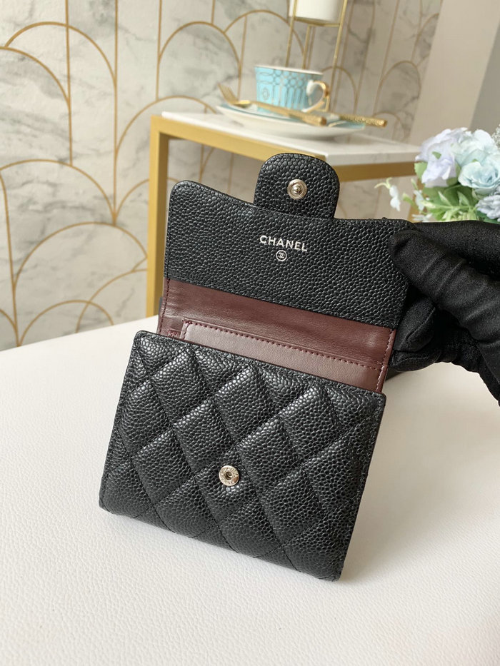 Chanel Caviar Small wallet Black with Silver AP31528