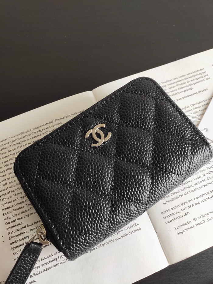 Chanel Caviar Zippy Coin Purse Black with Silver A84511
