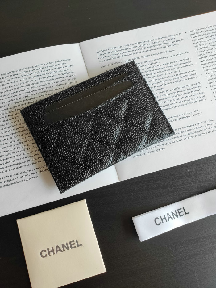 Chanel Classic Caviar Card Holder Black with Gold AP0213