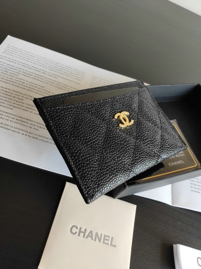Chanel Classic Caviar Card Holder Black with Gold AP0213