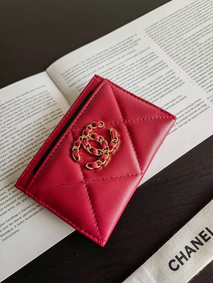 Chanel Lambskin Card Holder Red AP1167