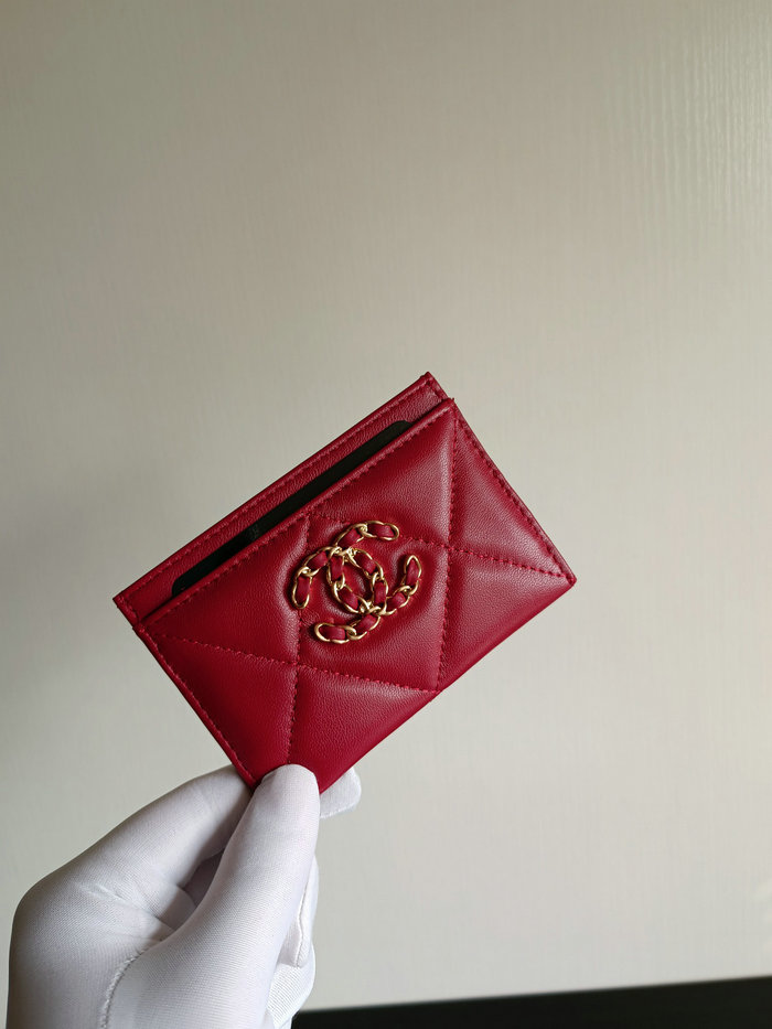 Chanel Lambskin Card Holder Red AP1167