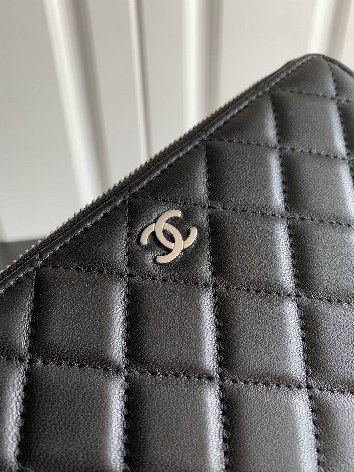 Chanel Lambskin Classic Long Zipped Wallet Black with Silver AP0242