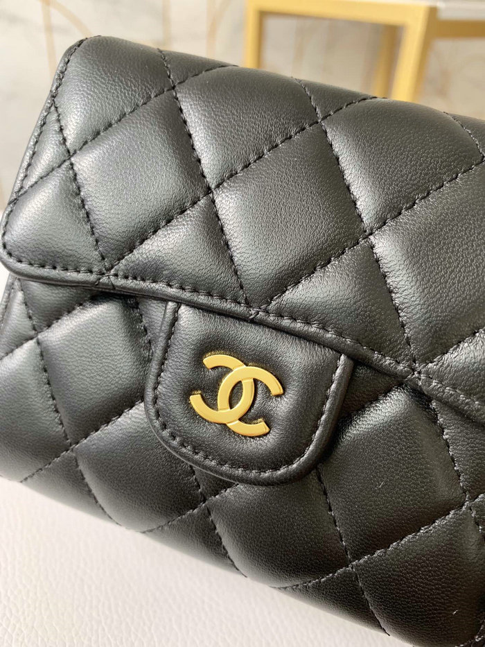 Chanel Lambskin Small wallet Black with Gold AP31528