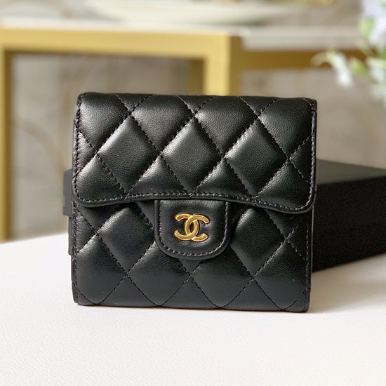 Chanel Lambskin Small wallet Black with Gold AP31528