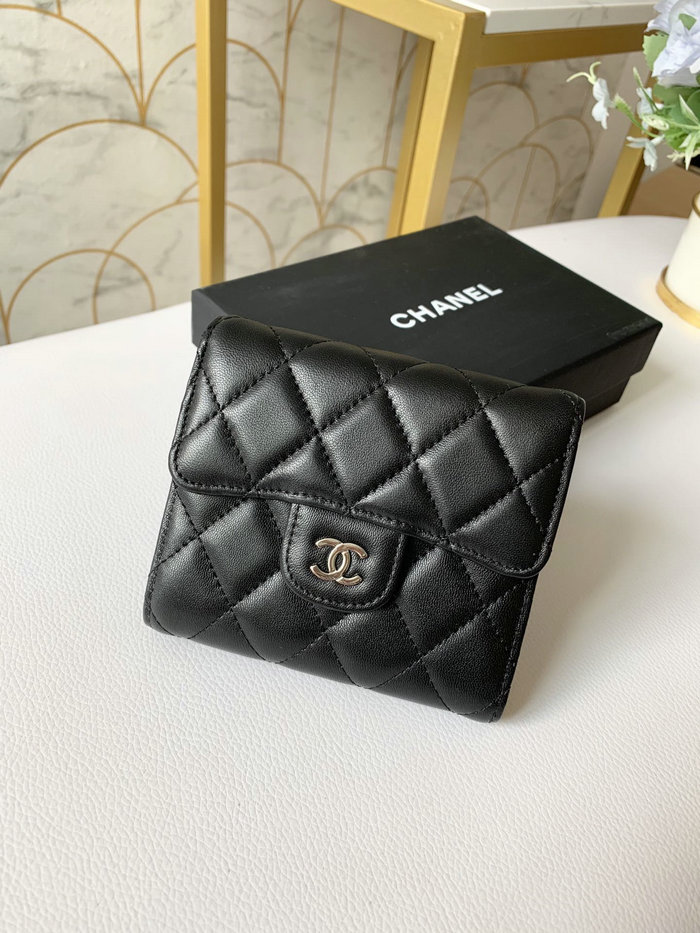 Chanel Lambskin Small wallet Black with Silver AP31528