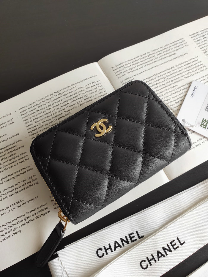 Chanel Lambskin Zippy Coin Purse Black with Gold A84511