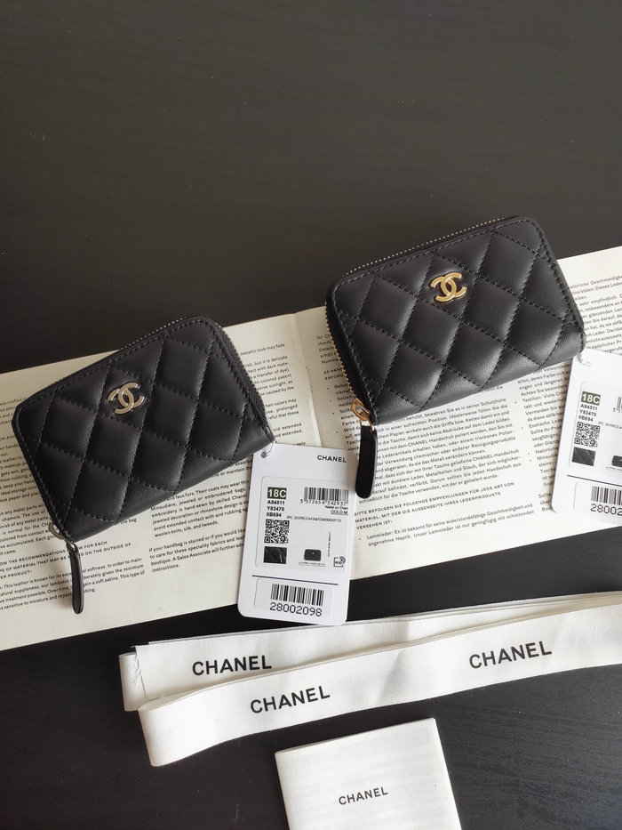 Chanel Lambskin Zippy Coin Purse Black with Silver A84511