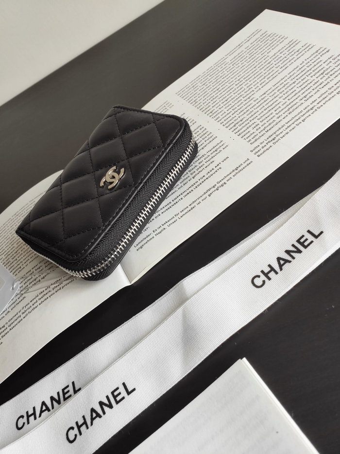 Chanel Lambskin Zippy Coin Purse Black with Silver A84511