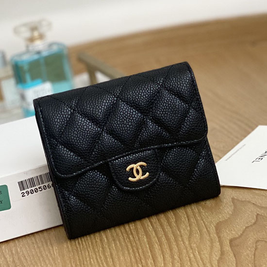Chanel Small wallet Black with Gold AP81528