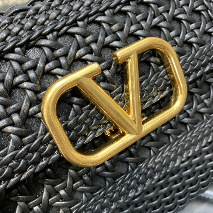 Valentino Small Vsling Handbag In Black Woven Metallic Nappa V0069