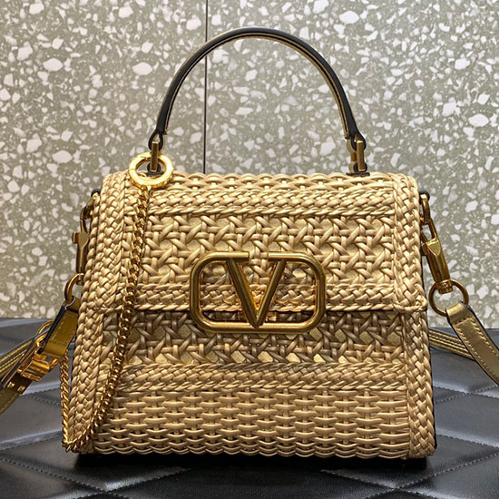 Valentino Small Vsling Handbag In Gold Woven Metallic Nappa V0069