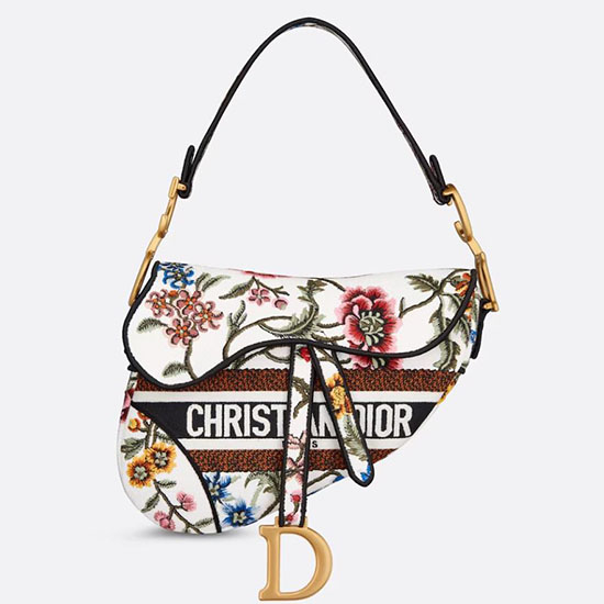 Dior Embroidered Canvas Saddle Bag White DB04151