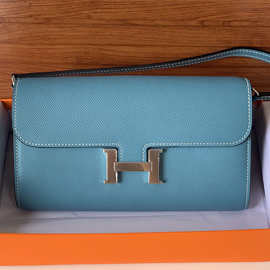 Hermes Constance Long To Go Wallet Blue Jean HCG201