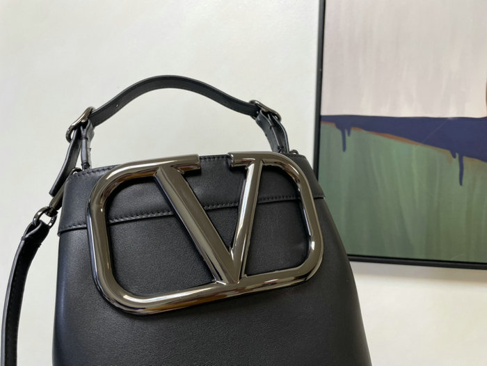 Valentino Calfskin Bucket Bag Black V1122