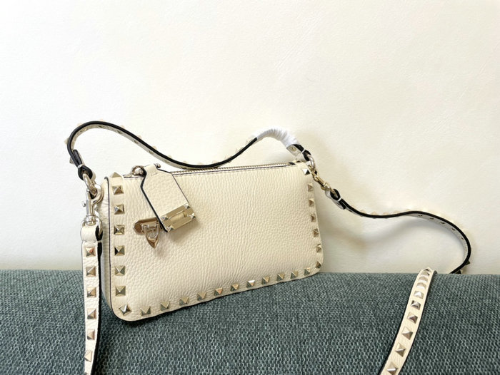 Valentino Garavani Rockstud Leather Shoulder Bag White V5500