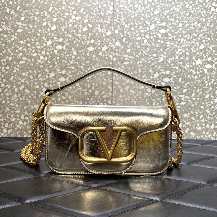 Valentino Loco Small Calfskin Shoulder Bag Gold V1133S