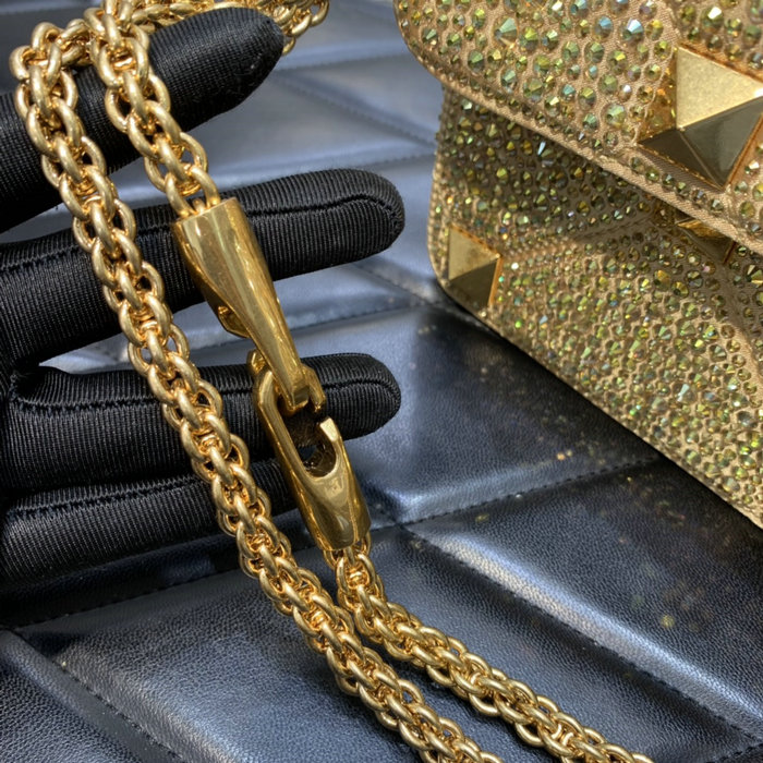 Valentino Medium Rhinestones Roman Stud Bag Gold V0082