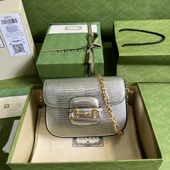 Gucci Horsebit 1955 lizard mini bag Silver 675801
