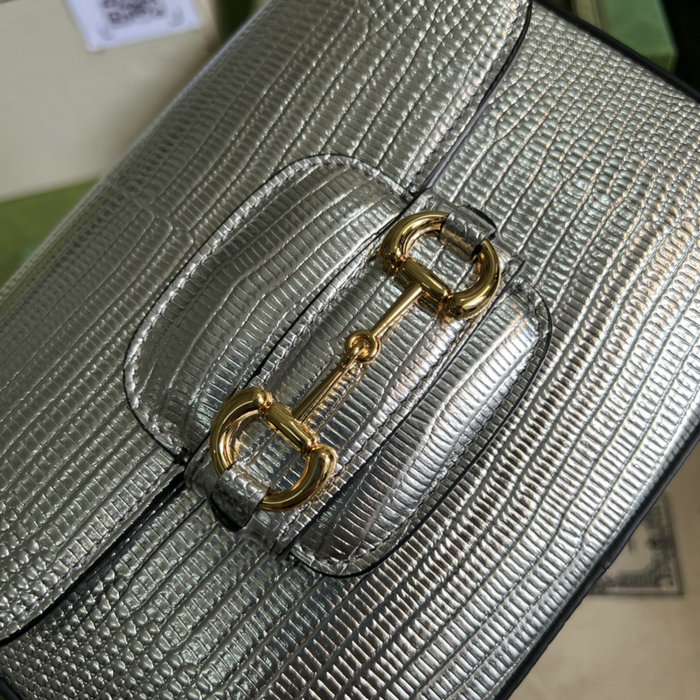 Gucci Horsebit 1955 lizard mini bag Silver 675801