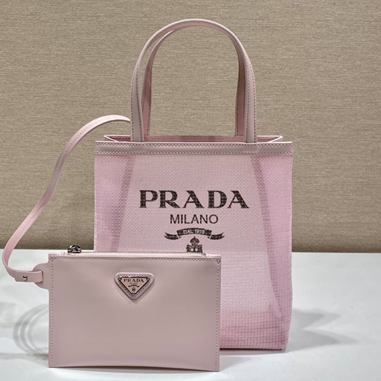 Prada Small sequined mesh tote bag Pink 1BG417