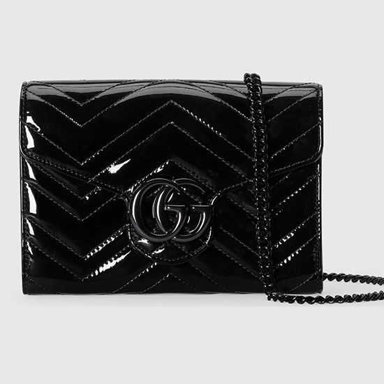 Gucci GG Marmont Patent Matelasse Mini Bag Black 474575