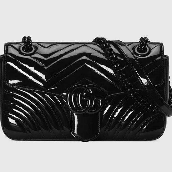 Gucci GG Marmont Patent Small Shoulder Bag Black 443497