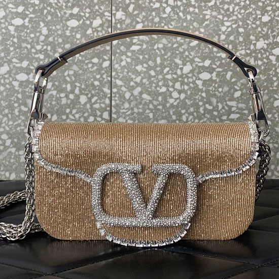 Valentino Loco Embroidered Small Shoulder Bag Beige V5032
