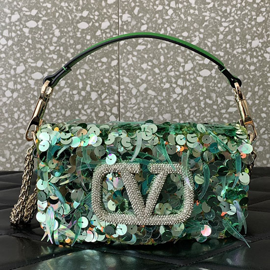 Valentino Small Loco Shoulder Bag With 3D Embroidery Light Green V5038