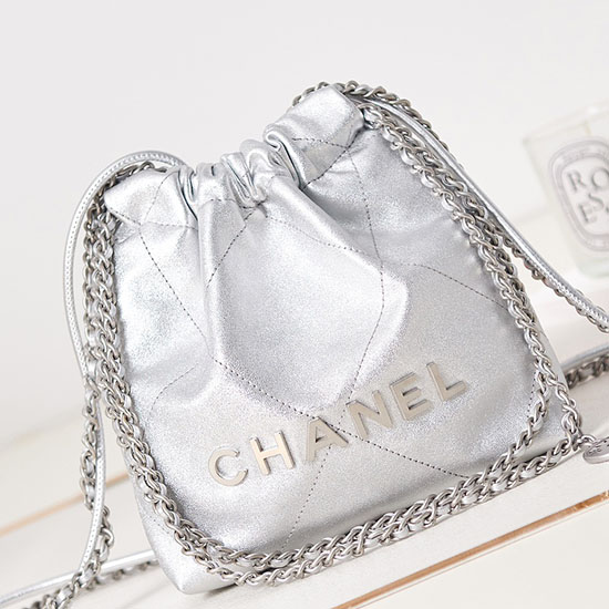 Chanel 22 Mini Handbag Silver AS3980