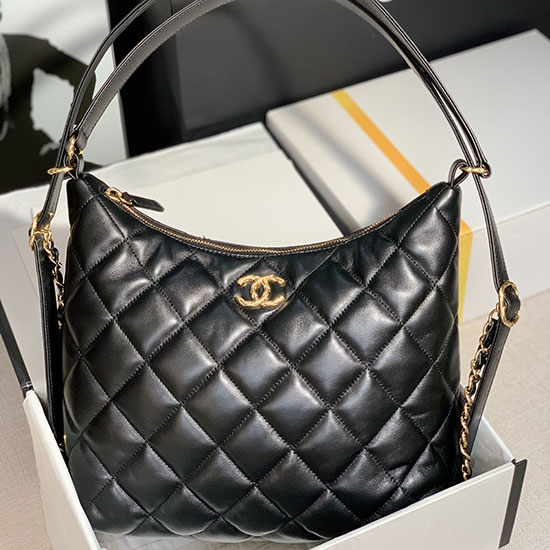 Chanel Lambskin Hobo Bag Black AS2230