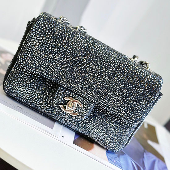 Classic Chanel Mini Flap Evening Bag with Crystal Black AS22