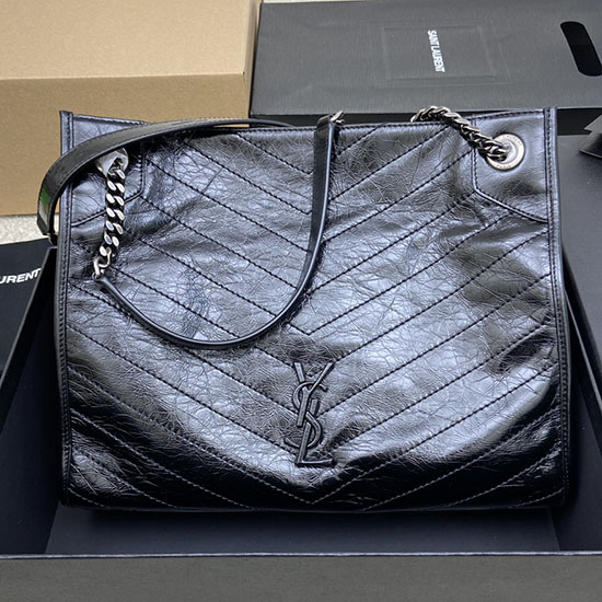 Saint Laurent Niki Medium Shopping Bag Black with Silver 577999