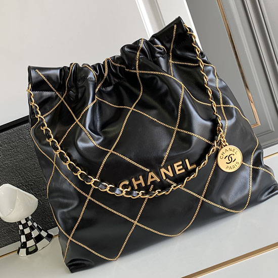 Medium Chanel Shiny Calfskin 22 Handbag Black AS3261