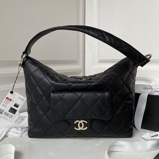 Small Chanel Calfskin Hobo Bag Black AS4347