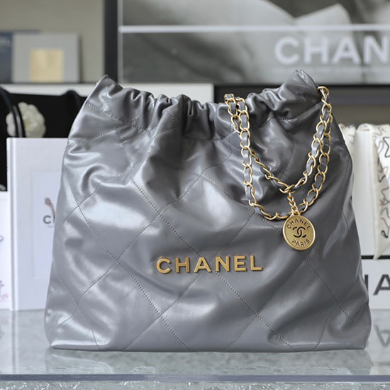 Chanel 22 Shiny Calfskin Handbag Grey AS3261