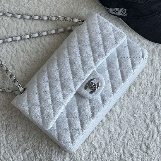 Medium Classic Chanel Grain Calfskin Flap Bag White A01112