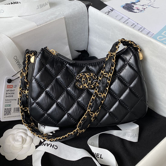 Chanel Calfskin Small Hobo Bag Black AP3647