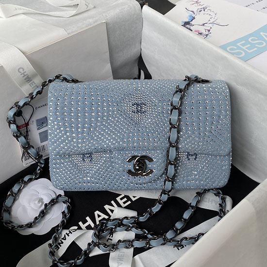Chanel Crystal Studs Classic Small Handbag Blue A0116
